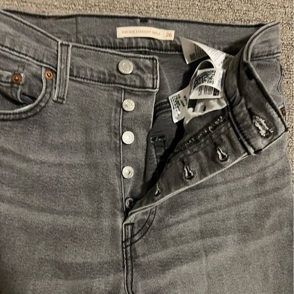 Levi's Premium Ribcage Straight Ankle Jeans - Dark Gray - Picture 5 of 7